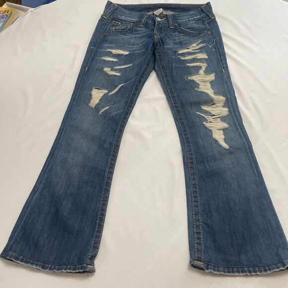 True Religion Bobby Destroyed Denim Jeans Size 27 X 29 - Picture 1 of 8